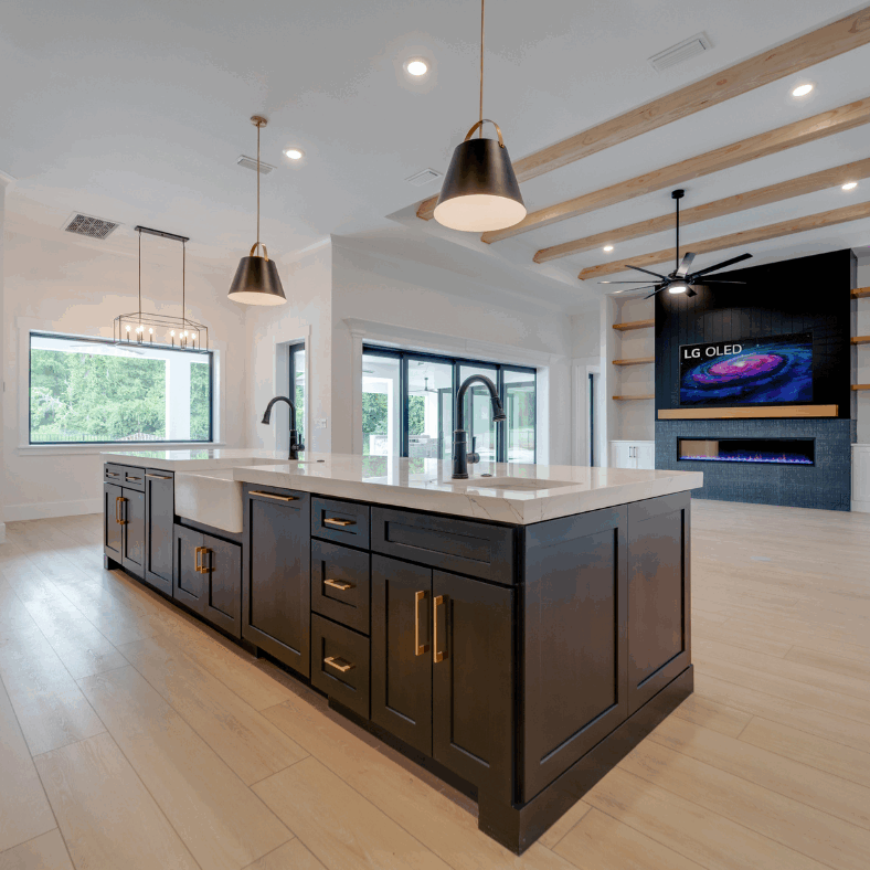 Modern kitchen with natural sunlight.