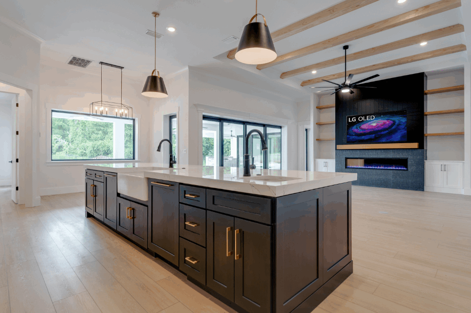 Modern kitchen with natural sunlight.