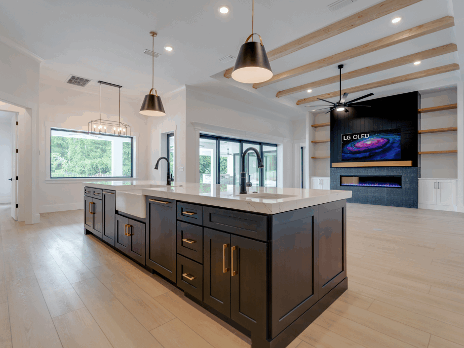 Modern kitchen with natural sunlight.